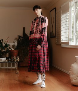Model wearing Simon Ungless’ designs