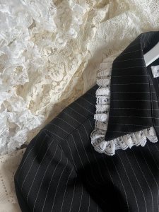 "We are focusing on masculinity versus femininity, inspired by our memories shopping at flea markets and estate sales. Think hard meets soft, like dainty lace paired with a fine wool pinstripe.” - Tanner Richie and Fletcher Kasell