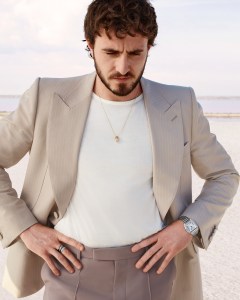 Paul Mescal wearing the Trinity collection and Santos watch.Jisoo, Paul Mescal, and More Star in the Cartier Trinity Centenary Campaign