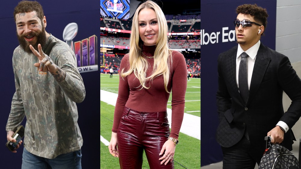 Post Malone outfit, Lindsey Vonn and Patrick Mahomes, super bowl 2024, celebrity style