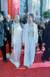 Singers Brandy Norwood and Monica Arnold arrive on the red carpet for the 41st Grammy Music Awards ceremony at the Shrine Auditorium, Los Angeles on February 25, 1999.