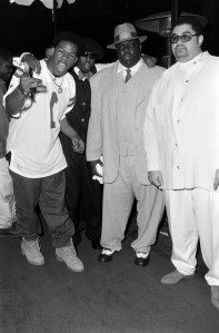 Rappers Craig Mack, Sean "P. Diddy" Combs, Christopher "The Notorius B.I.G" Wallace and Dwight "Heavy D" Myers attend Clive Davis party at the House of Blues in Los Angeles, California on March 1, 1995.