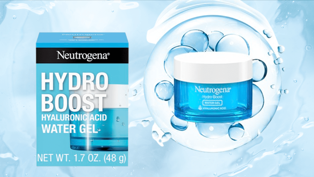 blue skincare box; blue face cream jar; blue water background