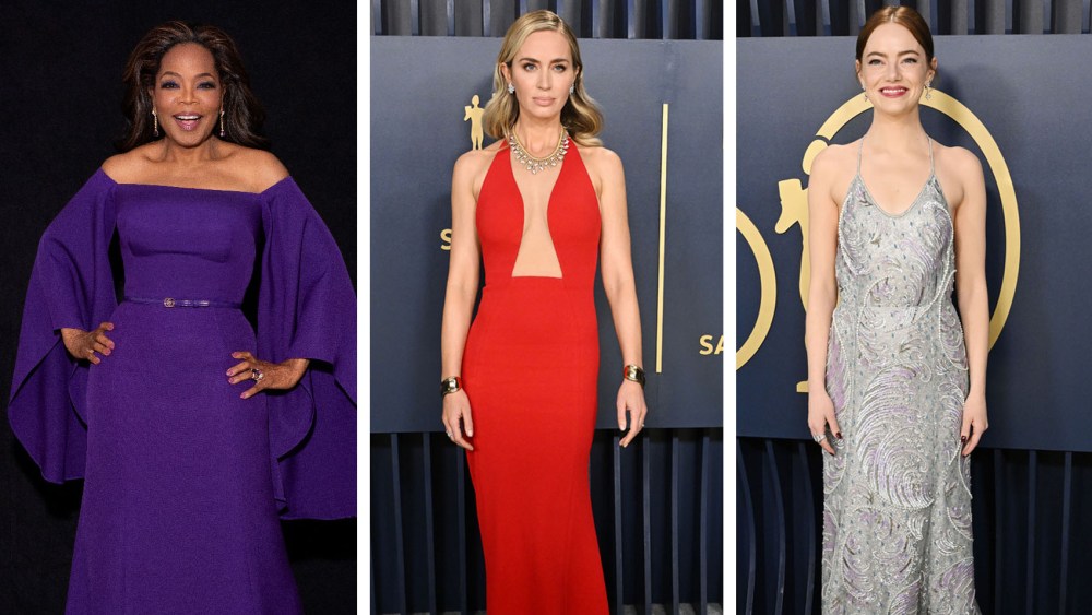 oprah, emily blunt, emma stone, sag awards 2024 red carpet looks dresses