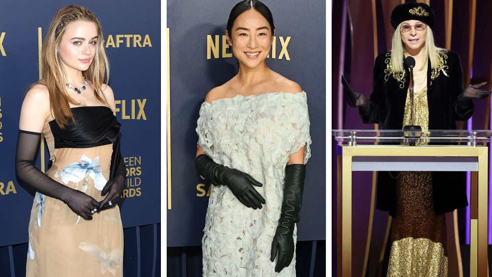 (L-R): Joey King, Greta Lee and Barbra Streisand on Feb. 24 at the 2024 SAG Awards in Los Angeles, gloves fashion trends