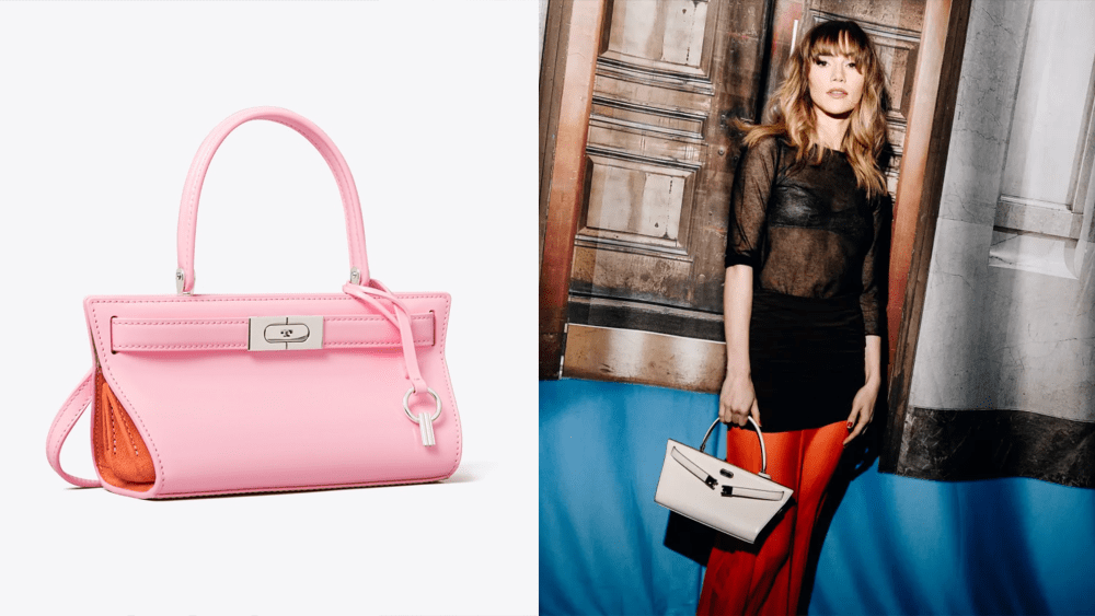 Pink Lee Radziwill bag on sale, Suki Waterhouse with Lee Radziwill at Tory Burch Show