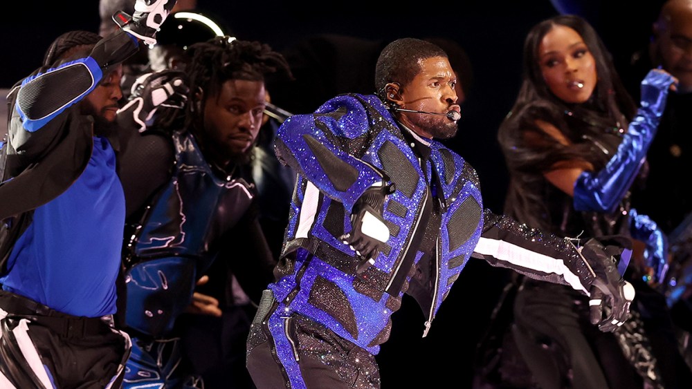LAS VEGAS, NEVADA - FEBRUARY 11: Usher performs onstage during the Apple Music Super Bowl LVIII Halftime Show at Allegiant Stadium on February 11, 2024 in Las Vegas, Nevada. (Photo by Steph Chambers/Getty Images)