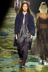 A model on the runway at Dries Van Noten spring 2015 show at Grand Palais.