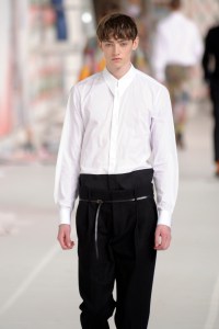 A model on the runway at Dries Van Noten's fall 2012 menswear show.