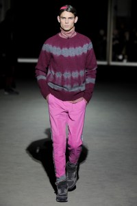 A model on the runway at Dries Van Noten's fall 2014 menswear show in porte C at the Grand Palais.