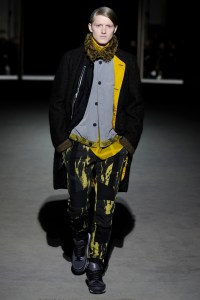 A model on the runway at Dries Van Noten's fall 2014 menswear show in porte C at the Grand Palais.