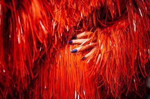 Backstage at the Mugler fall 2024 ready-to-wear show at Paris Fashion Week.