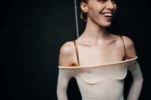 Backstage at the Mugler fall 2024 ready-to-wear show at Paris Fashion Week.