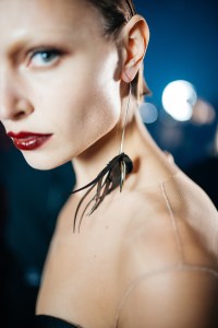 Backstage at the Mugler fall 2024 ready-to-wear show at Paris Fashion Week.