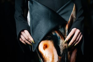 Backstage at the Mugler fall 2024 ready-to-wear show at Paris Fashion Week.
