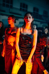 Backstage at the Mugler fall 2024 ready-to-wear show at Paris Fashion Week.
