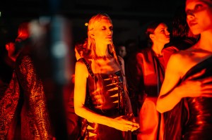 Backstage at the Mugler fall 2024 ready-to-wear show at Paris Fashion Week.