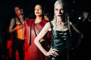 Backstage at the Mugler fall 2024 ready-to-wear show at Paris Fashion Week.