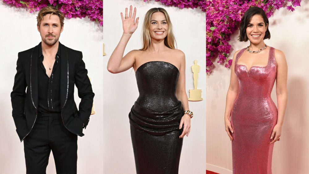 Ryan Gosling, Margot Robbie and America Ferrera at the 2024 Oscars on March 10 in Los Angeles, barbie cast