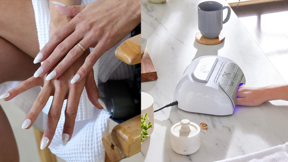 Woman with a gel manicure; one of the best UV LED nail lamps for at-home gel nail polish manicures