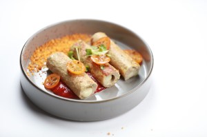Chicken Seekh, Kumquat Pickle, Plum Chutney, Peanut Crumble