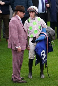 Owner Ricci Rich (left) and jockey Paul Townend after Gaelic Warrior won the My Pension Expert Arkle Challenge Trophy Novices' Chase on day one of the 2024 Cheltenham Festival at Cheltenham Racecourse. Picture date: Tuesday March 12, 2024. (Photo by Mike Egerton/PA Images via Getty Images)