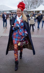 CHELTENHAM, ENGLAND - MARCH 12: Fashion during day one of the Cheltenham Festival 2024 at Cheltenham Racecourse on March 12, 2024 in Cheltenham, England. (Photo by Alan Crowhurst/Getty Images)