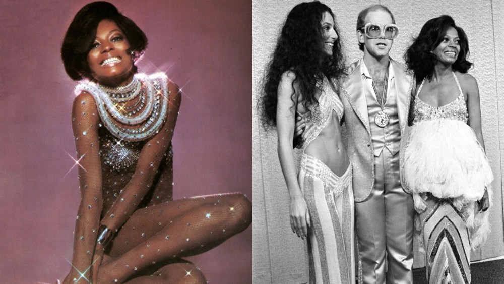Diana Ross in 1970; Cher, Elton John and Diana Ross at the Rock Music Awards in 1975.