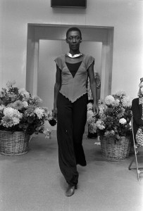 Model Bethann Hardison in eveningwear from Stephen Burrows resort collection.