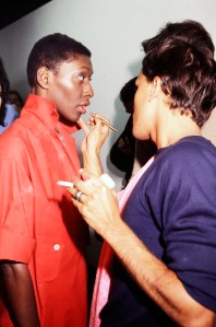 Model Bethann Hardison backstage at the Calvin Klein Summer 1976 Ready to Wear Runway Show on February 2, 1976, in New York City.
