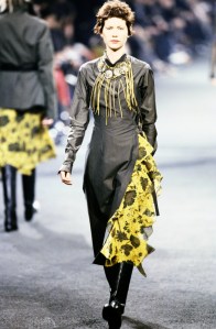 A model walks in the Dries Van Noten Fall 1998 Ready to Wear Runway Show on March 10, 1998, in Paris, France.