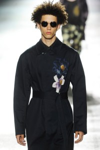 A model on the runway at Dries Van Noten's spring 2014 menswear show.