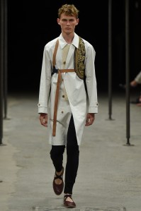 A model on the runway at Dries Van Noten's spring 2015 menswear show at Manège du Grand Palais.