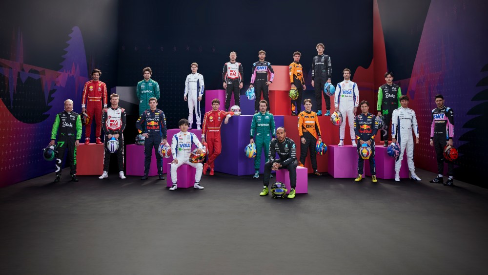BAHRAIN, BAHRAIN - FEBRUARY 21: (EDITORS NOTE: Image has been digitally retouched) As Formula 1 returns to the grid for the 2024 season the drivers assemble at pre-season testing in Bahrain. (L-R) Valtteri Bottas of Finland and Stake F1 Team Kick Sauber, Carlos Sainz of Spain and Ferrari, Nico Hulkenberg of Germany and Haas F1, Lance Stroll of Canada and Aston Martin F1 Team, Max Verstappen of the Netherlands and Oracle Red Bull Racing, Yuki Tsunoda of Japan and Visa Cash App RB, Logan Sargeant of United States and Williams, Charles Leclerc of Monaco and Ferrari, Kevin Magnussen of Denmark and Haas F1, Pierre Gasly of France and Alpine F1, Fernando Alonso of Spain and Aston Martin F1 Team, Lewis Hamilton of Great Britain and Mercedes, Lando Norris of Great Britain and McLaren, Oscar Piastri of Australia and McLaren, George Russell of Great Britain and Mercedes, Daniel Ricciardo of Australia and Visa Cash App RB, Sergio Perez of Mexico and Oracle Red Bull Racing, Zhou Guanyu of China and Stake F1 Team Kick Sauber, Alexander Albon of Thailand and Williams and Esteban Ocon of France and Alpine F1 pose for a photo prior to F1 Testing at Bahrain International Circuit on February 21, 2024 in Bahrain, Bahrain. (Photo by Adam Pretty - Formula 1/Formula 1 via Getty Images)
