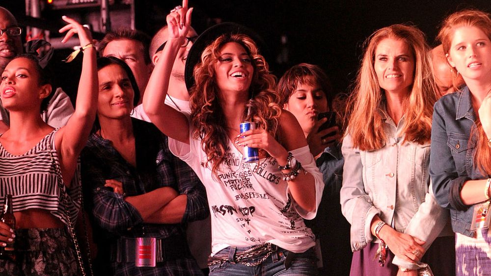 INDIO, CA - APRIL 16: Singer Beyoncé Knowles and actress Maria Shriver seen during Day One of the Coachella Valley Music & Art Festival 2010 held at the Empire Polo Club on April 16, 2010 in Indio, California. (Photo by Michael Buckner/Getty Images)