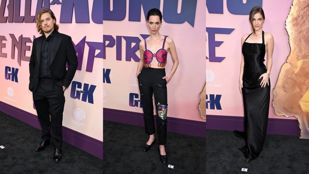 Dylan Sprouse, Rebecca Hall and Barbara Palvin at the premiere of "Godzilla x Kong: The New Empire" on March 25 in Los Angeles.