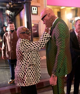Bethann Hardison and Marco Bizzarri at the front row for Guicci Love Parade on Hollywood Blvd on November 2, 2021 in Los Angeles, California.