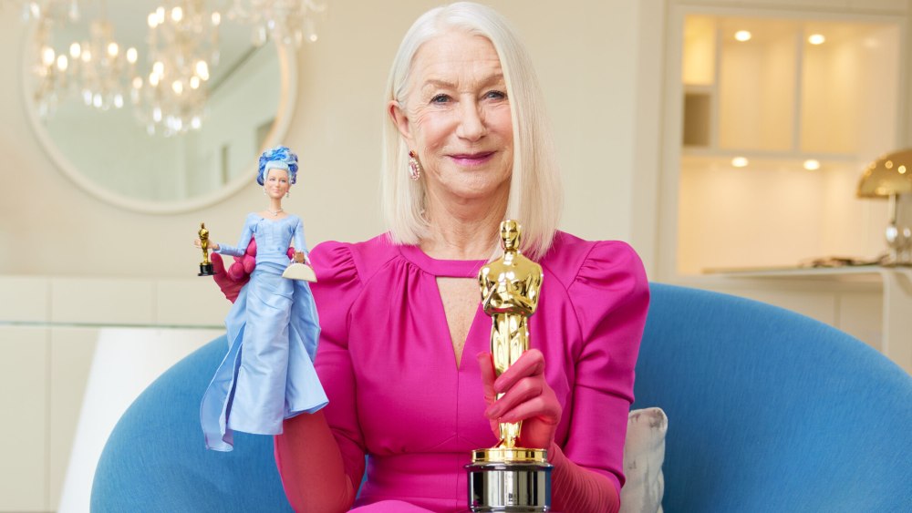 Dame Helen Mirren and her lookalike Barbie.