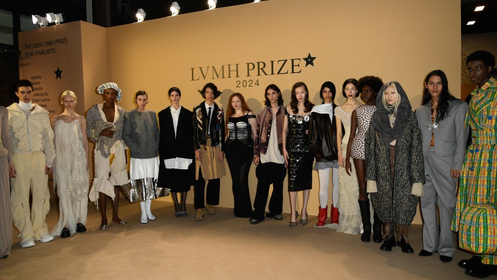 Models pose at the LVMH Prize Cocktail Party held on February 29, 2024 in Paris, France.