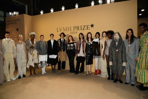 Models pose at the LVMH Prize Cocktail Party held on February 29, 2024 in Paris, France.