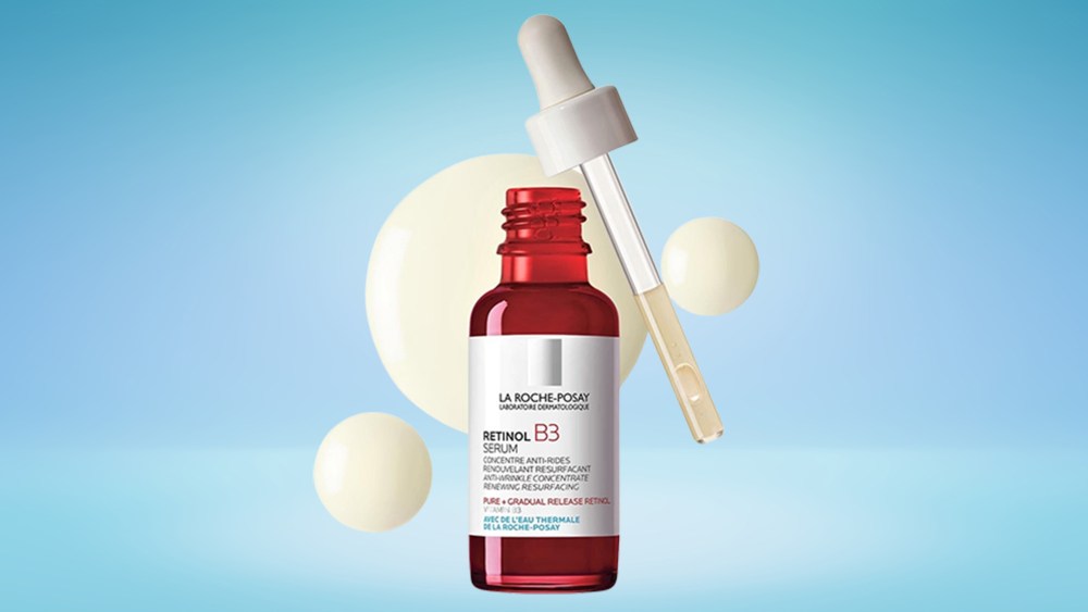 La Roche-Posay retinol serum on a blue background