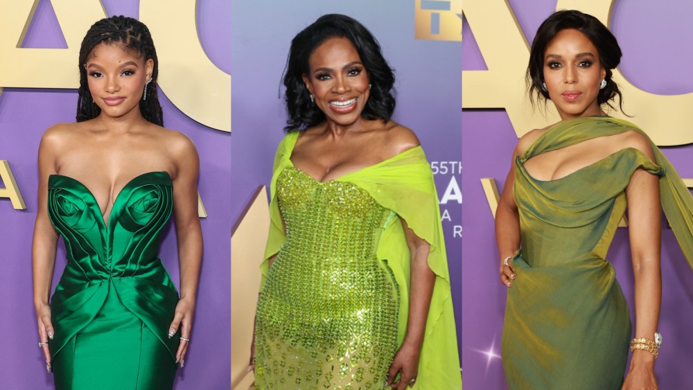 Halle Bailey, Sheryl Lee Ralph and Kerry Washington at the NAACP Image Awards on March 16 in Los Angeles, green dresses