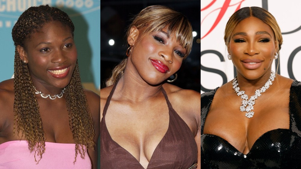 Serena Williams in 2000, 2004 and 2023.