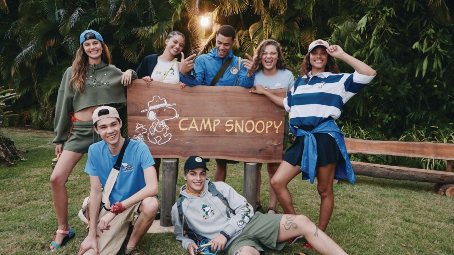 Models show off new pieces from the Aéropostale x Camp Snoopy capsule.