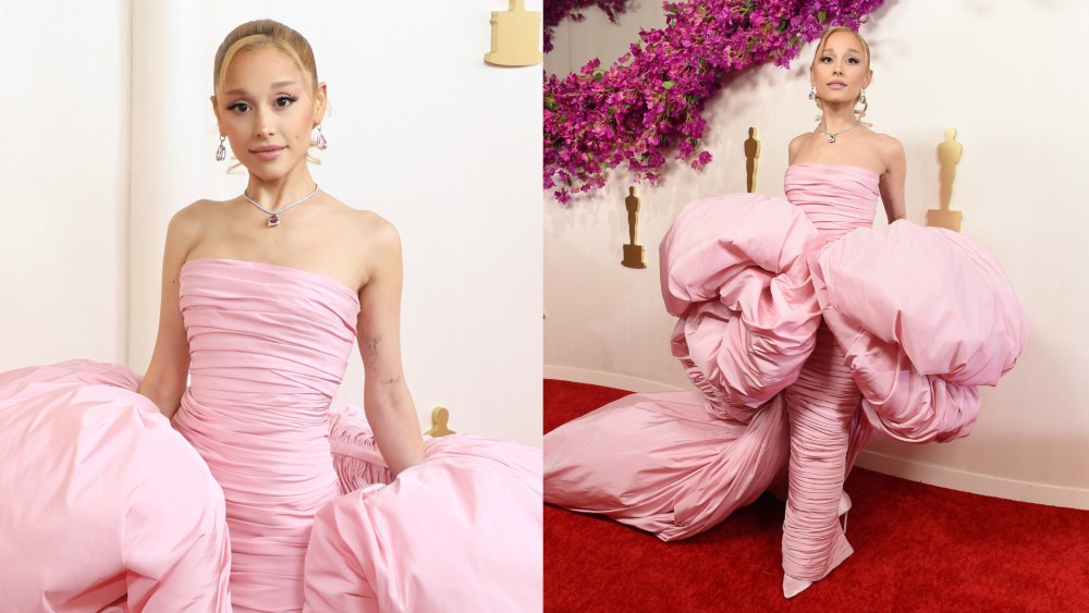 Ariana Grande pink dress, wicked, oscars 2024 red carpet, at the 96th annual Academy Awards