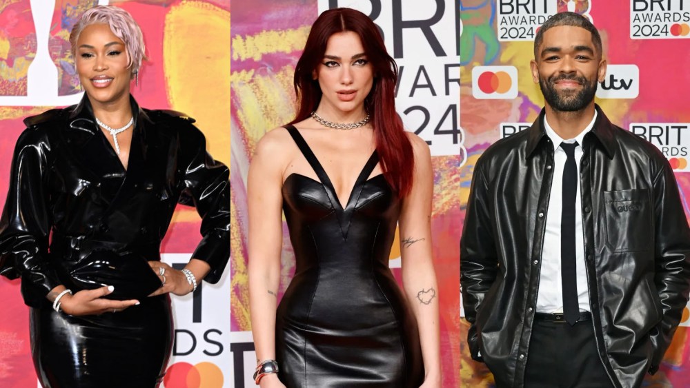 eve, Dua Lipa and Kingsley Ben-Adir attend the Brit Awards on Mar. 2 in London, latex, leather