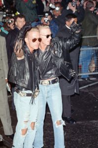 Twin brothers Matt and Luke Goss of the pop group Bros arriving at the Brit Music Awards at Royal Albert Hall, London, 13th February 1989. (Photo by James/Mirrorpix/Getty Images)