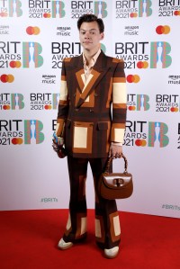 LONDON, ENGLAND - MAY 11: Harry Styles wins the Mastercard British Single award for Watermelon Sugar during The BRIT Awards 2021 at The O2 Arena on May 11, 2021 in London, England. (Photo by JMEnternational/JMEnternational for BRIT Awards/Getty Images)