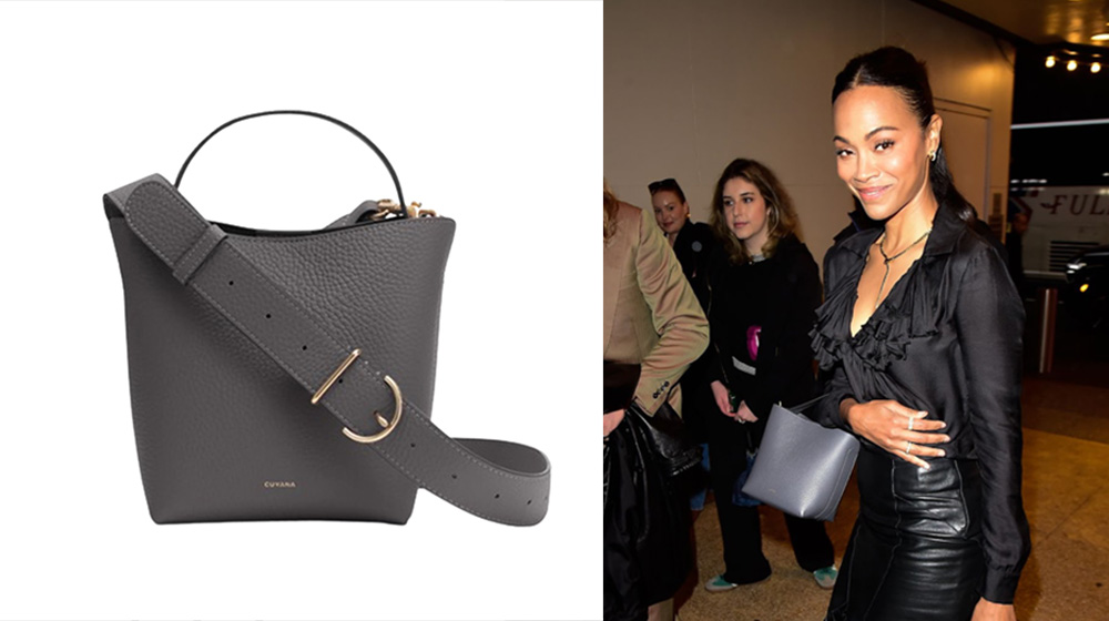 Cuyana Bucket Bag, Zoe Saldana with Cuyana bag