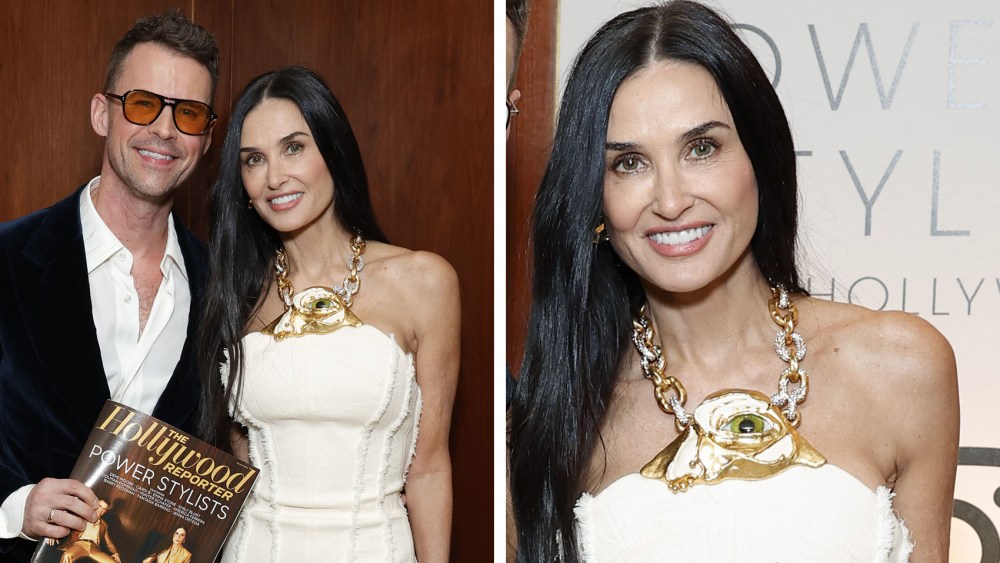 Brad Goreski and Demi Moore attend THR Power Stylists presented by Instagram on March 27, schiaparelli eye necklace